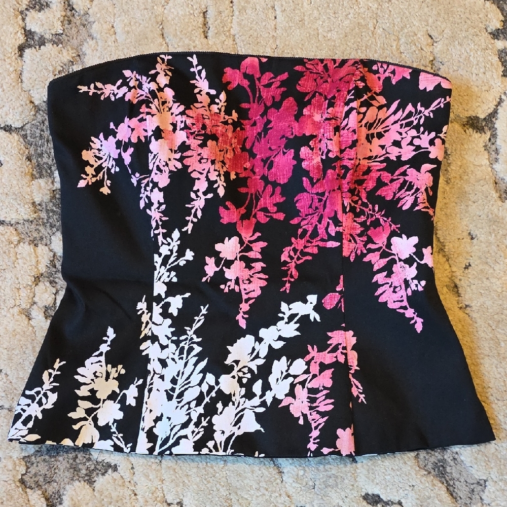 White House Black Market Pink and Black Floral Top
